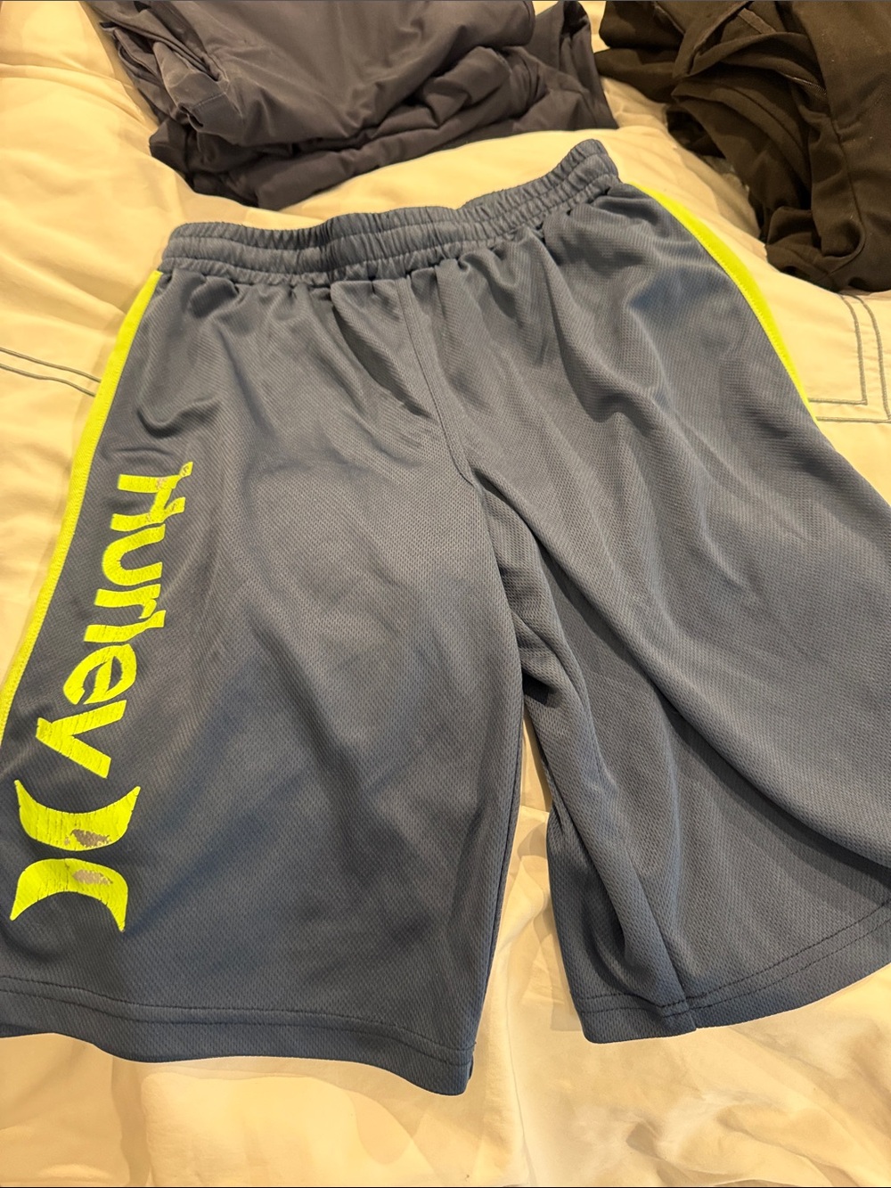 Hurley Men's Blue Athletic Shorts with Neon Yellow Logo